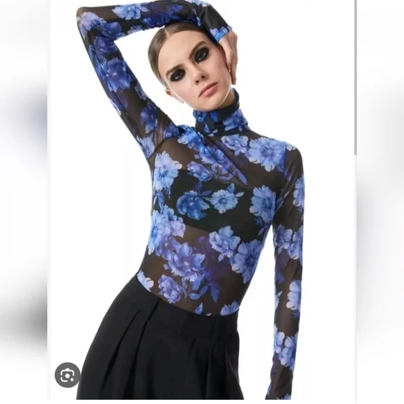 Alice + Olivia DELAINA LONG SLEEVE TURTLENECK MESH TOP SIZE XL - Picture 14 of 16